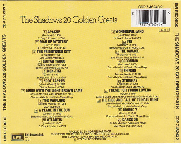 The Shadows : 20 Golden Greats (CD, Comp, RE)