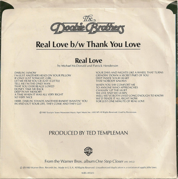 The Doobie Brothers : Real Love (7", Single, Spe)