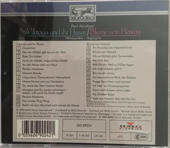 Paul Abraham / Margit Schramm, Rudolf Schock, Ferry Gruber .  Berliner Symphoniker ,  Werner Schmidt-Boelcke : Viktoria Und Ihr Husar / Blume Von Hawaii - Höhepunkte (CD, RE)