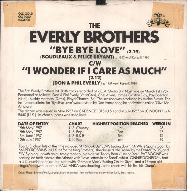 Everly Brothers : Bye Bye  Love (7")