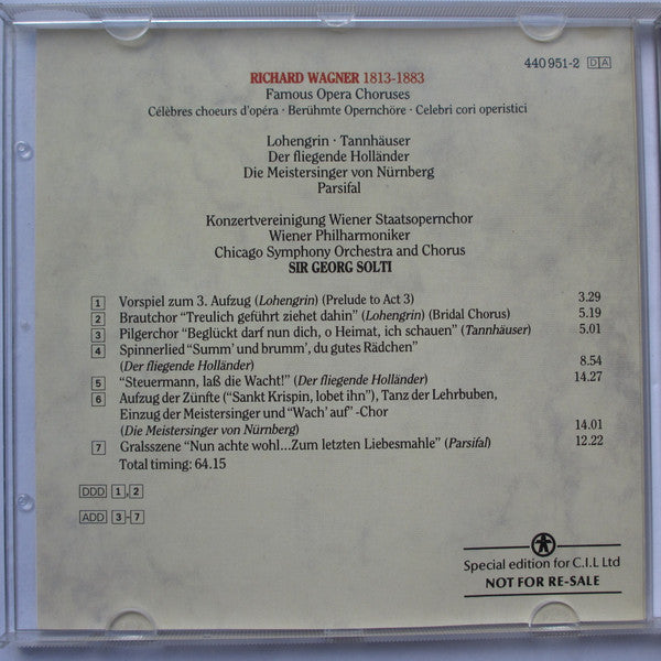Richard Wagner, Georg Solti : Wagner: Famous Opera Choruses (CD, Comp, RE, Spe)