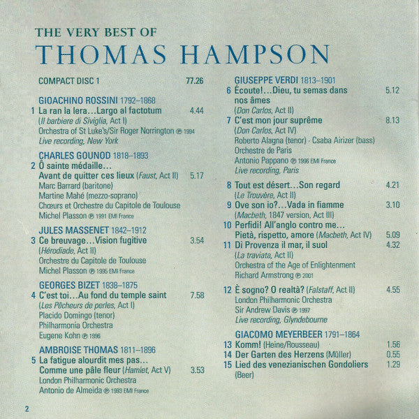 Thomas Hampson : The Very Best Of Thomas Hampson (2xCD, Comp)