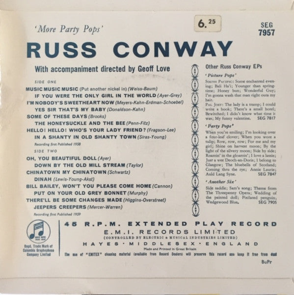Russ Conway : More Party Pops (7", EP)