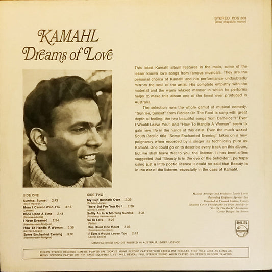 Kamahl : Dreams Of Love (LP, Album, RP, Blu)