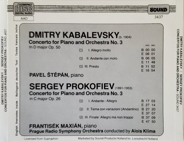 Dmitry Kabalevsky, Sergei Prokofiev : Concertos For Piano And Orchestra  (CD, Comp)