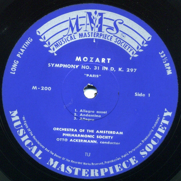 Wolfgang Amadeus Mozart - Amsterdam Philharmonic Society Orchestra, Otto Ackermann : Drei Symphonien (10", Mono)