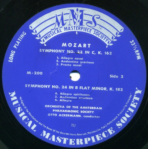 Wolfgang Amadeus Mozart - Amsterdam Philharmonic Society Orchestra, Otto Ackermann : Drei Symphonien (10", Mono)