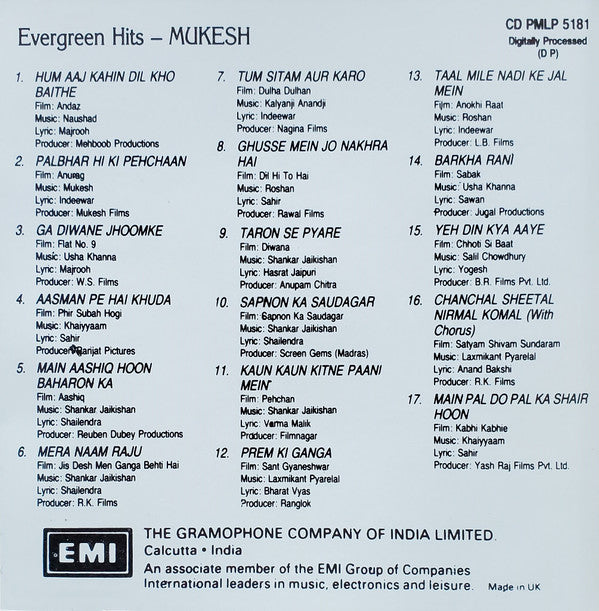Mukesh : Evergreen Hits (CD, Comp)