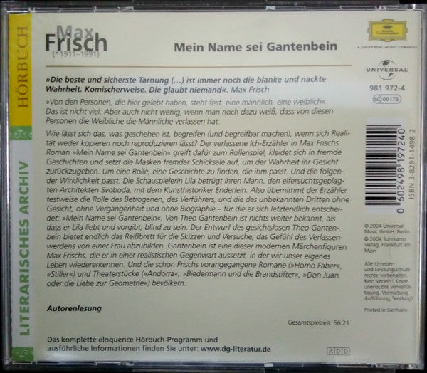 Max Frisch : Mein Name Sei Gantenbein (CD, RE)