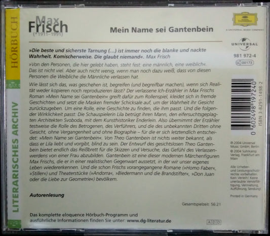 Max Frisch : Mein Name Sei Gantenbein (CD, RE)