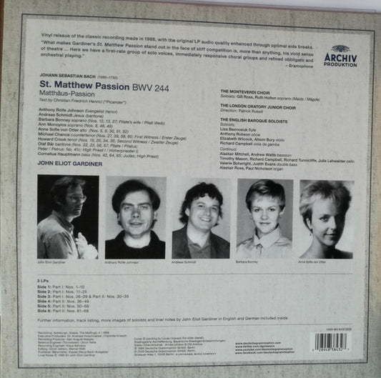 J.S. Bach* • John Eliot Gardiner : St. Matthew Passion = Matthäus-Passion = Passion Selon St Matthieu (3xLP, Album, RE, 180)