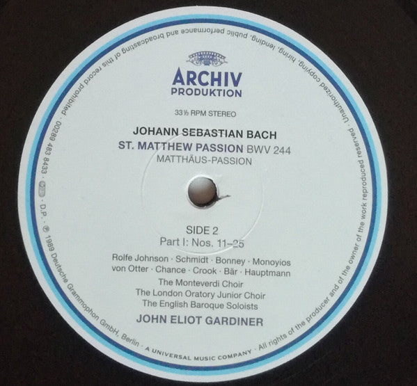 J.S. Bach* • John Eliot Gardiner : St. Matthew Passion = Matthäus-Passion = Passion Selon St Matthieu (3xLP, Album, RE, 180)