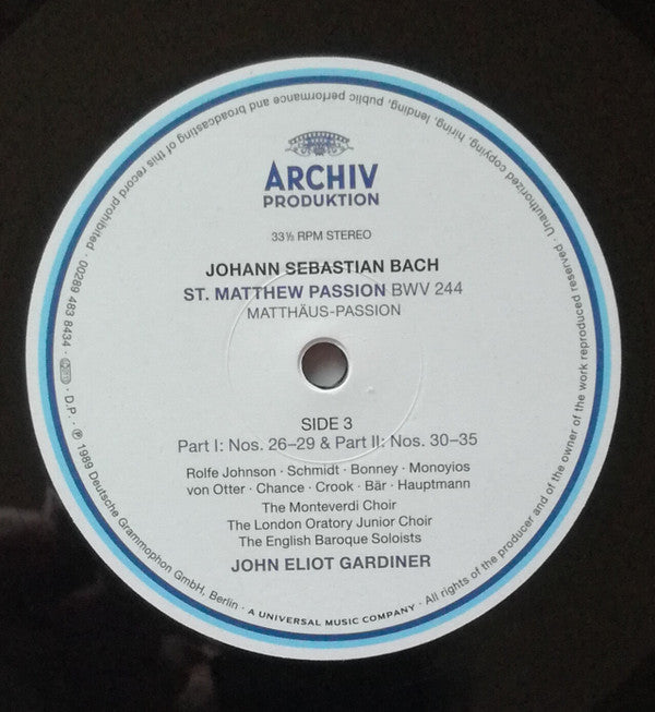 J.S. Bach* • John Eliot Gardiner : St. Matthew Passion = Matthäus-Passion = Passion Selon St Matthieu (3xLP, Album, RE, 180)