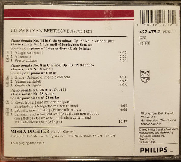 Ludwig van Beethoven, Misha Dichter : 3 Piano Sonatas "Mondschein", "Pathetique", Op. 101 (CD)