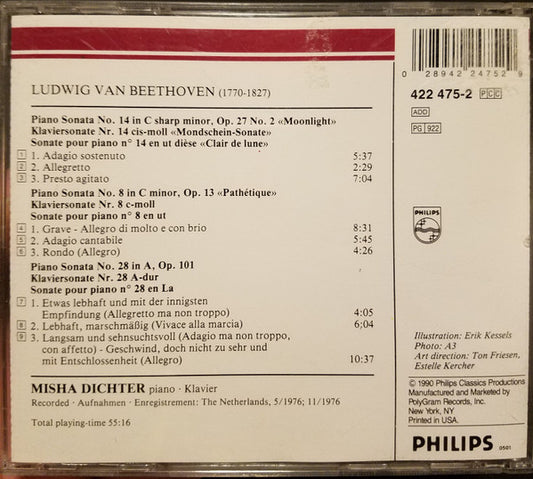 Ludwig van Beethoven, Misha Dichter : 3 Piano Sonatas "Mondschein", "Pathetique", Op. 101 (CD)