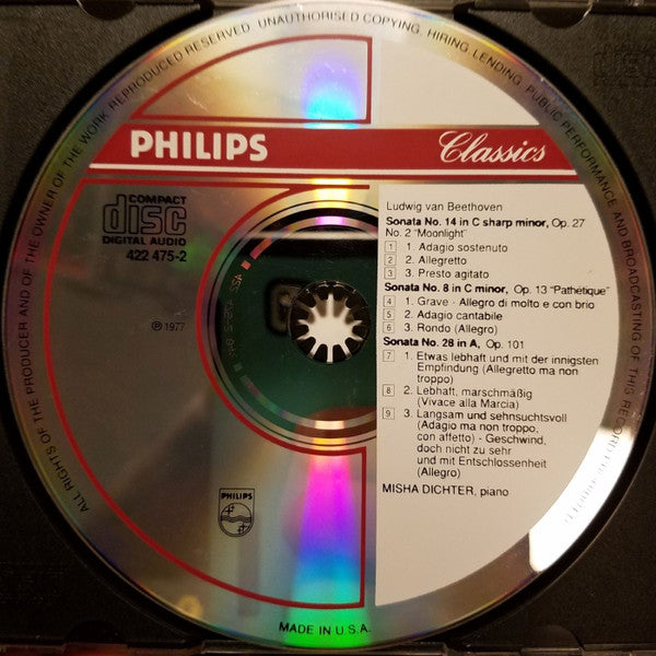 Ludwig van Beethoven, Misha Dichter : 3 Piano Sonatas "Mondschein", "Pathetique", Op. 101 (CD)