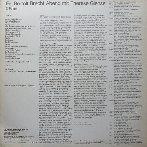 Bertolt Brecht / Therese Giehse : Ein Bertolt Brecht Abend Mit Therese Giehse 2. Folge (LP)