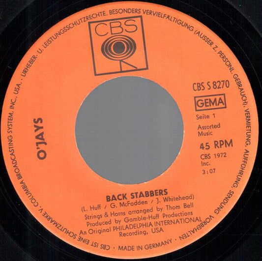 The O'Jays : Back Stabbers (7", Single)