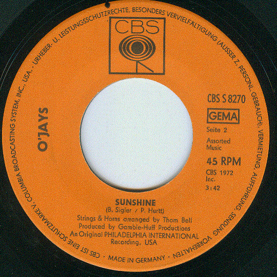 The O'Jays : Back Stabbers (7", Single)