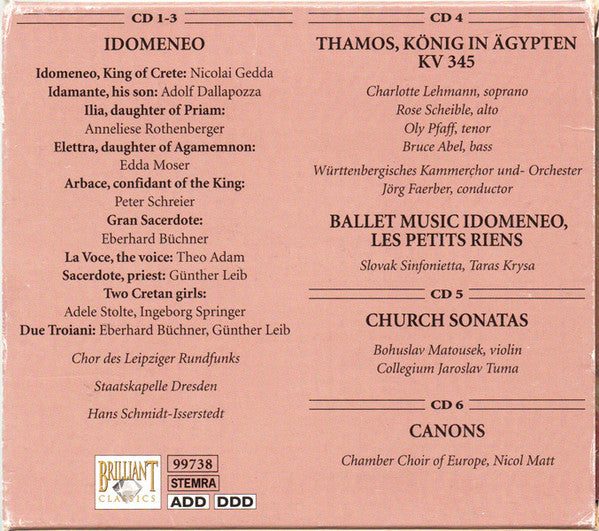 Wolfgang Amadeus Mozart : Idomeneo / Thamos, König In Ägypten / Ballet Music Idomeneo, Les Petits Riens / Church Sonatas / Canons  (3xCD + CD + CD + CD + Box, Comp)