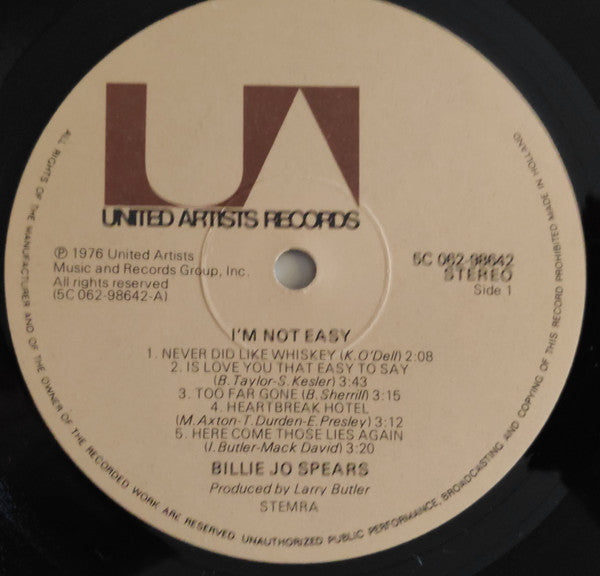 Billie Jo Spears : I'm Not Easy (LP, Album)