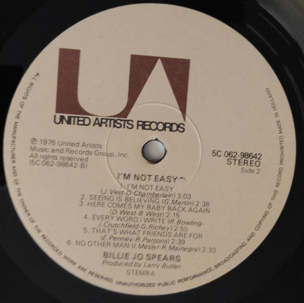Billie Jo Spears : I'm Not Easy (LP, Album)