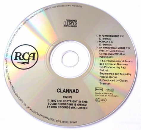 Clannad : In Fortune's Hand (CD, Single)