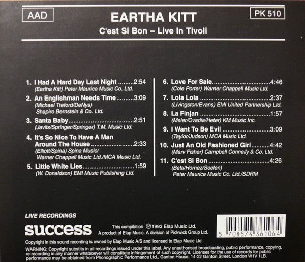 Eartha Kitt : C'est Si Bon - Live In Tivoli (CD, Album)
