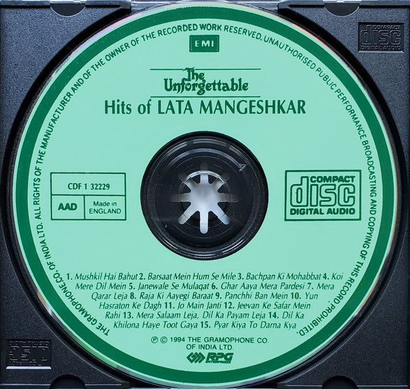 Lata Mangeshkar : The Unforgettable Hits of Lata Mangeshkar (CD, Comp)