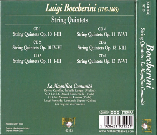 Luigi Boccherini - La Magnifica Comunità : String Quintets Op. 10-11-13 (6xCD + Box)