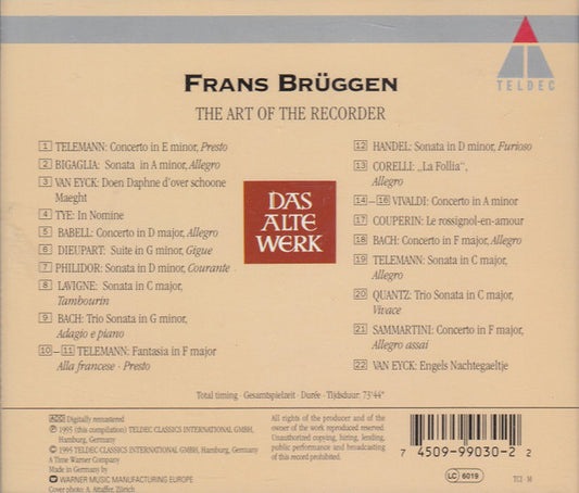 Frans Brüggen : The Art Of The Recorder (CD, Comp, RM, Smplr)