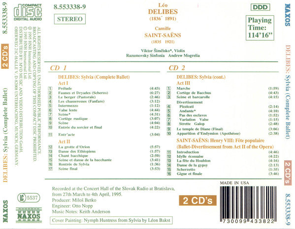 Léo Delibes, Camille Saint-Saëns, Razumovsky Sinfonia, Andrew Mogrelia : Sylvia (Complete Ballet) (2xCD, Album)