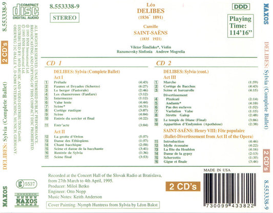 Léo Delibes, Camille Saint-Saëns, Razumovsky Sinfonia, Andrew Mogrelia : Sylvia (Complete Ballet) (2xCD, Album)