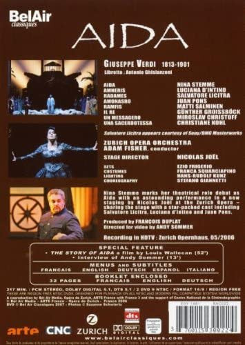 Giuseppe Verdi, Nina Stemme, Salvatore Licitra, Luciana D'Intino, Juan Pons, Matti Salminen (2), Zurich Opera Orchestra, Adam Fischer (2), Nicolas Joel : Aida (DVD-V, Multichannel, NTSC, PCM)