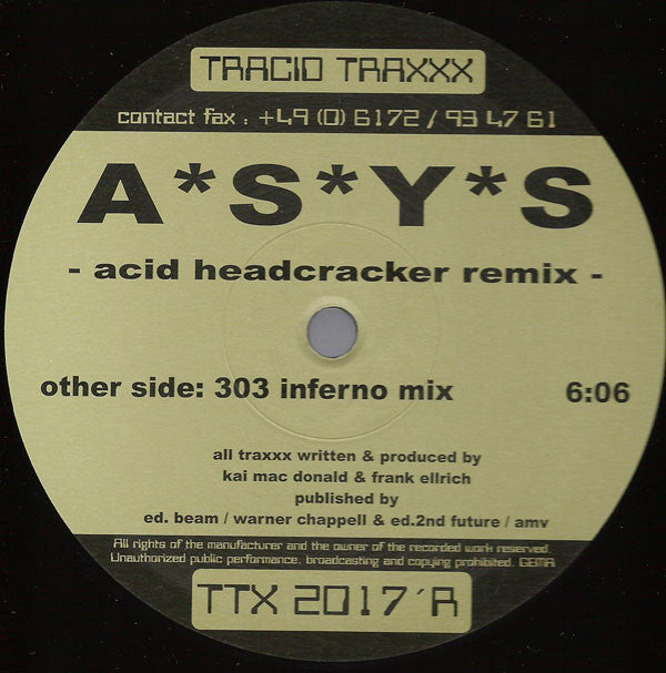 A*S*Y*S : Acid Head Cracker (Remix) (12", S/Sided)