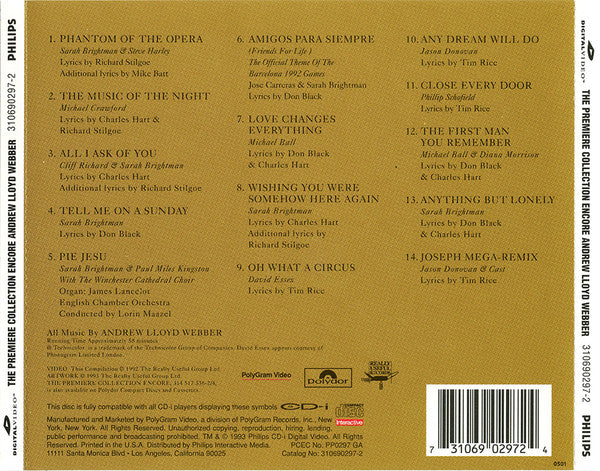 Various, Andrew Lloyd Webber : Andrew Lloyd Webber: The Premiere Collection Encore (CDi, Comp)