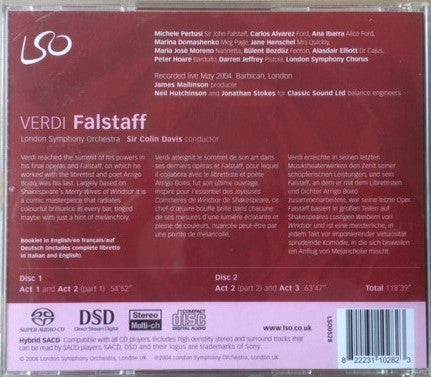Giuseppe Verdi - Sir Colin Davis, London Symphony Orchestra, Michele Pertusi, Carlos Álvarez (2), Ana Ibarra, Marina Domashenko, Jane Henschel, María José Moreno, Bülent Bezdüz, London Symphony Chorus : Falstaff (2xSACD, Hybrid, Multichannel)