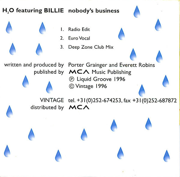 H2O featuring Billie : Nobody's Business (CD, Single)
