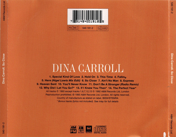 Dina Carroll : So Close (CD, Album)
