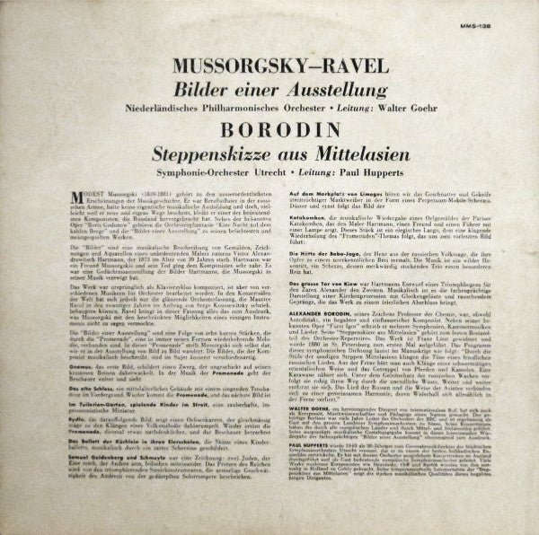 Modest Mussorgsky - Maurice Ravel, Nederlands Philharmonisch Orkest . Walter Goehr, Alexander Borodin, Utrechts Stedelijk Orkest, Paul Hupperts : Bilder Einer Ausstellung / Eine Steppenskizze Aus Mittelasien (10", Mono)