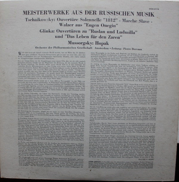 Amsterdam Philharmonic Society Orchestra Conducted By Pierre Dervaux (2) : Meisterwerke Aus Der Russischen Musik (LP, Mono)