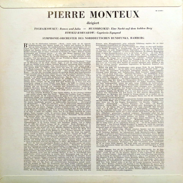 Pierre Monteux Dirigiert NDR Sinfonieorchester : Pierre Monteux Dirigiert Tschaikowsky, Mussorgskij, Rimskij-Korsakow (LP, Mono)