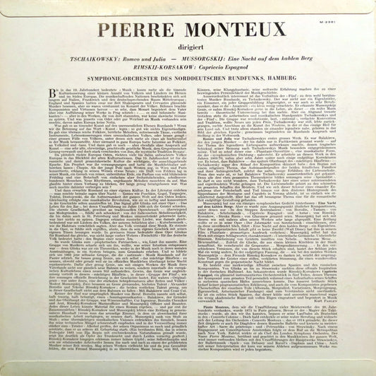 Pierre Monteux Dirigiert NDR Sinfonieorchester : Pierre Monteux Dirigiert Tschaikowsky, Mussorgskij, Rimskij-Korsakow (LP, Mono)