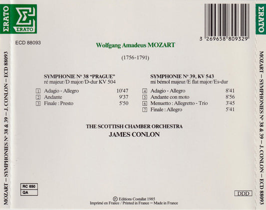 Wolfgang Amadeus Mozart, Scottish Chamber Orchestra, James Conlon : Symphonie N˚ 38 "Prague" KV504 / Symphonie N˚ 39 KV543 (CD, Album)