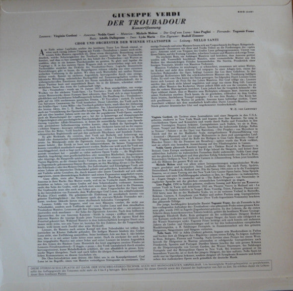 Giuseppe Verdi — Wiener Staatsopernchor Und Orchester Der Wiener Staatsoper, Nello Santi : Der Troubadour (Konzertfassung) (LP)
