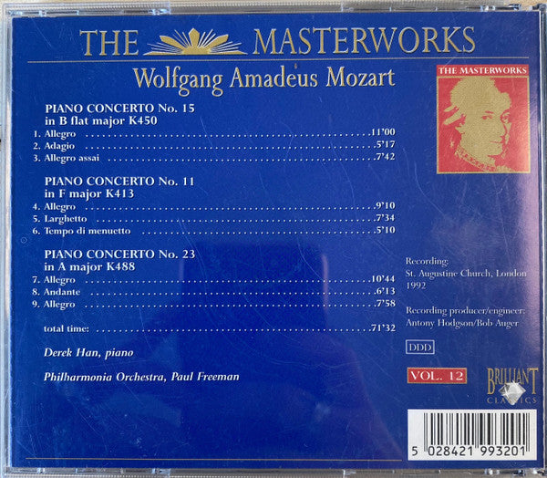 Wolfgang Amadeus Mozart, Derek Han, Philharmonia Orchestra, Paul Freeman (3) : The Masterworks Vol. 12 - Piano Concertos (CD, Comp)