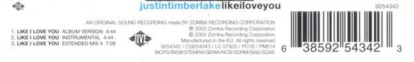 Justin Timberlake : Like I Love You (CD, Single)