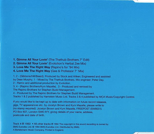 Jocelyn Brown And Kym Mazelle : Gimme All Your Lovin' (CD, Single, CD1)
