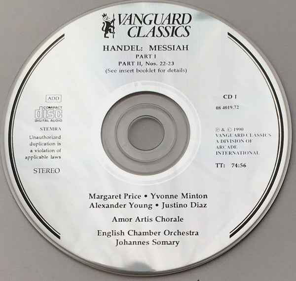 Georg Friedrich Händel / Margaret Price, Yvonne Minton, Alexander Young, Justino Diaz, English Chamber Orchestra, Johannes Somary : Messiah (2xCD, RE)
