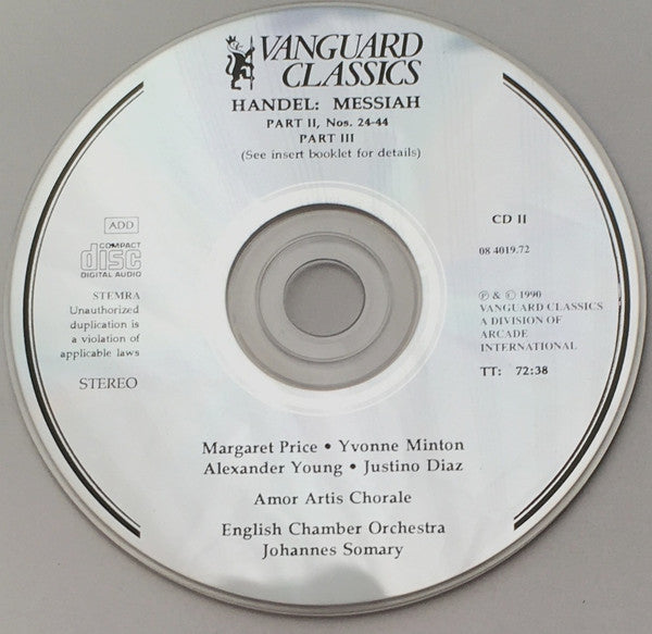 Georg Friedrich Händel / Margaret Price, Yvonne Minton, Alexander Young, Justino Diaz, English Chamber Orchestra, Johannes Somary : Messiah (2xCD, RE)